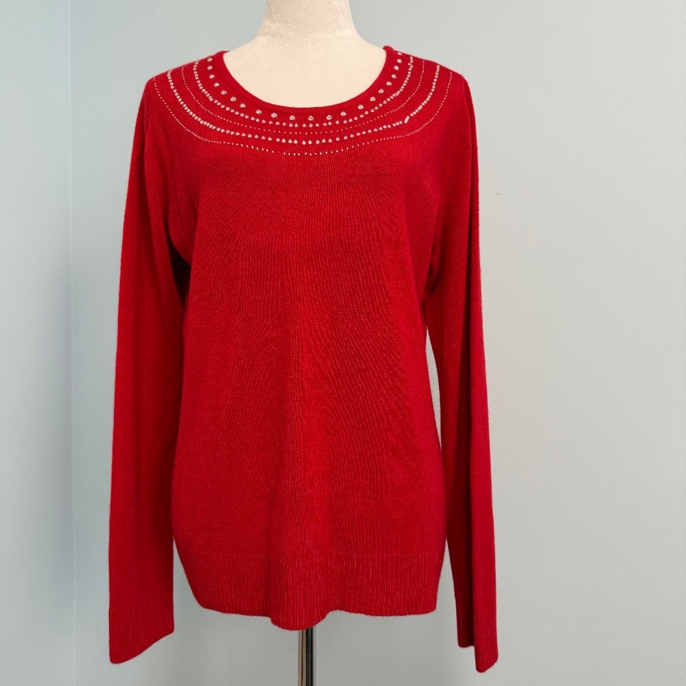 Carolyn Taylor Women’s Long Sleeve Embellished Red Sweater Size L‎